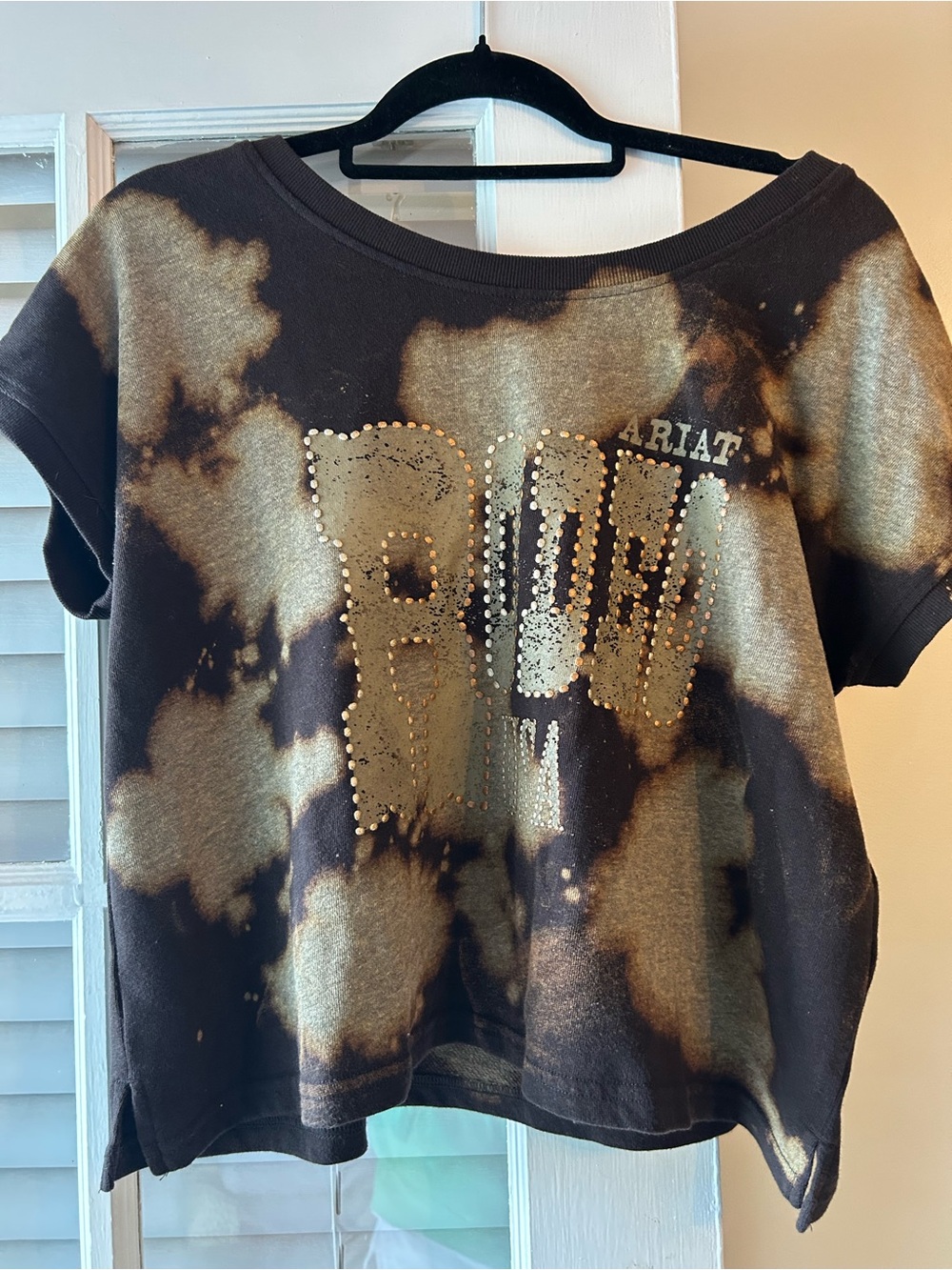 Ariat Rodeo Black Tee with Bleach-Effect Tan Accents and Stud Detail